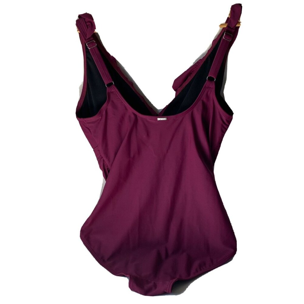 DKNY Womens Ruffled V-Neck One-Piece Swimsuit Women Plus 18 Purple Adjustable - Picture 2 of 7